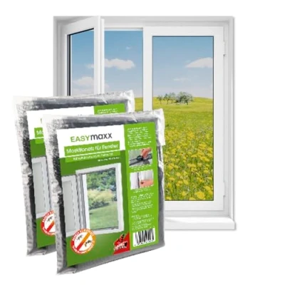 Abbildung von EASYmaxx Fliegengitter Fenster Moskitonetz, Montage ohne Bohren zuschneidbarer Insektenschutz bis 150 x 180 cm Mückenschutz Fliegennetz Klettband selbstklebend [2 Stück]