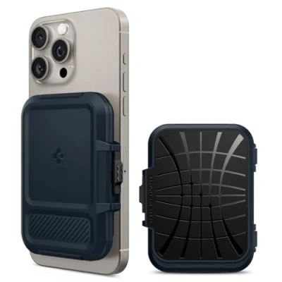 Abbildung von Spigen Lock Fit MagFit Magnetischer Kartenhalter Entwickelt für Magsafe mit Verschluss System Kompatibel iPhone 16/15/14/13/12 Modelle Wallet Metallschiefer