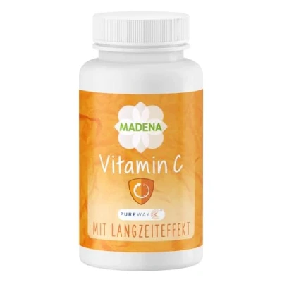 Abbildung von MADENA Vitamin C Kapseln 2000mg Tagesdosierung mit dem patentierten PureWay für ein starkes Immunsystem, Langzeiteffekt, 120