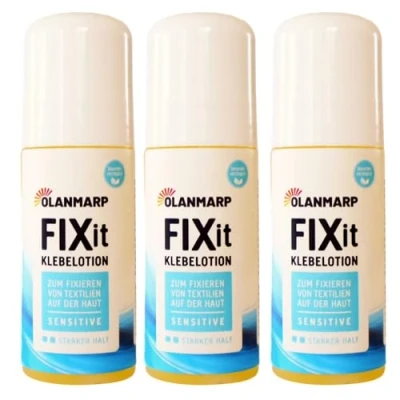 Abbildung von Olanmarp Hautkleber FIX IT Spezielle wasserlösliche Klebelotion für sicheren Halt von Textilien, Kompressionsstrümpfen und mehr!&quot; Made in Germany (180 ml (3x60ml))