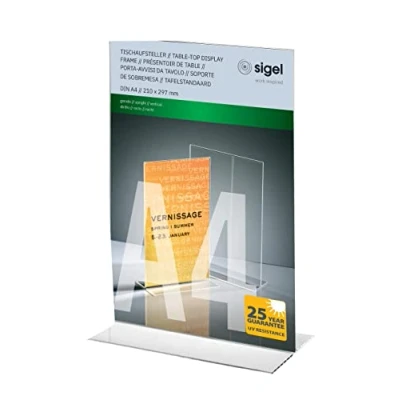 Abbildung von SIGEL TA220 Tischaufsteller gerade, für A4, aus hochwertigem glasklaren Acryl, garantiert UV beständig