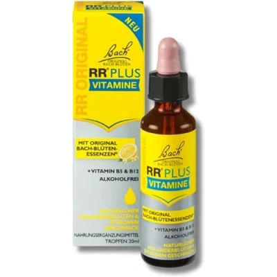 Abbildung von Bach Bachblüten RR Plus Tropfen mit Vitamine B5 + B12, 20ml I Bachblütenmischung, ohne Alkohol ehemals Rescue