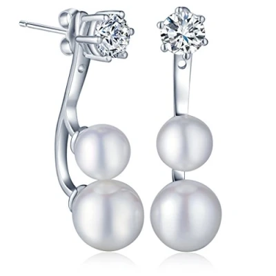 Abbildung von Yumilok 925 Sterling Silber Zirkonia Perlen Ohrhänger Ohrstecker Front Back Ohrringe Hypoallergen Ohrschmuck für Damen Frauen Mädchen