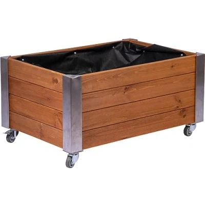 Abbildung von dobar® Hochbeet Rolfi Rollbares mit Pflanzenvlies Pflanzkasten aus Holz 78 x 52 40,5 cm Kiefer braun