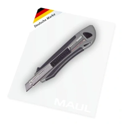 Abbildung von MAUL Cuttermesser Profi 9 mm professioneller Cutter aus gehärtetem Stahl mit gummierter Griffzone Scharfes Teppichmesser inklusive 2 Ersatzklingen Ideal für DIY Projekte und Profis Schwarz