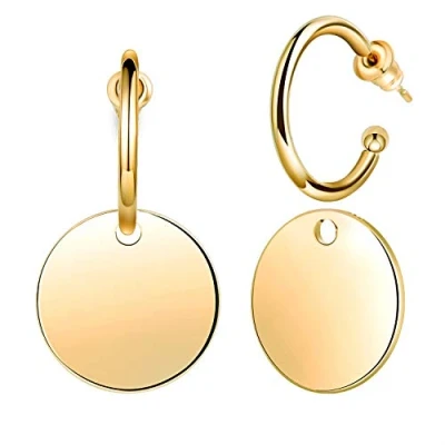 Abbildung von Feilok Damen Edelstahl Ohrringe Mode Kreis Metall Disc Cutout Ohrstecker mit Anhänger Geometrische Runde Ohrschmuck Gold