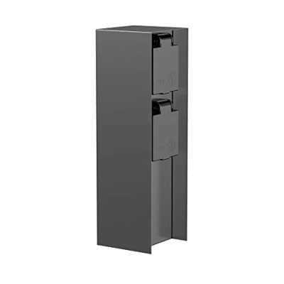 Abbildung von ledscom.de Garten Steckdosensäule POMI für außen, IP44, 2 Fach, Edelstahl, anthrazit, eckig, 23 cm, Außensteckdose, Gartensteckdose, Steckdosenturm, Außensteckerdose, Energiesäule