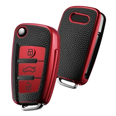 Abbildung von OATSBASF Schlüsselhülle Geeignet für Audi,Autoschlüssel Hülle A1 A3 A4 A6 Q3 Q5 Q7 S3 R8 TT Silicone TPU Leather Texture Schutzhülle (P Rot)