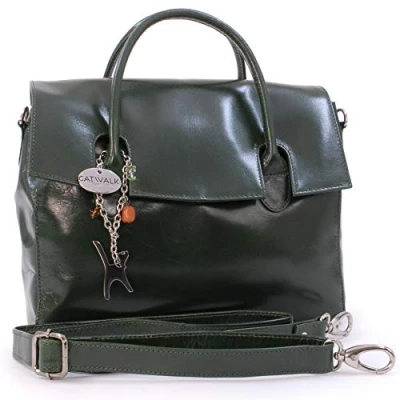 Abbildung von Catwalk Collection Handbags Damen Leder Umhängetasche Crossbody Bag Mittelgroß Arbeitstasche mit Verstellbarer Schultergurt ELLA Grün