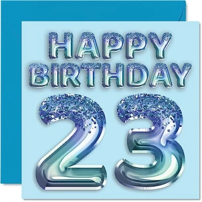 Abbildung von Geburtstagskarte zum 23. Geburtstag für Männer Blauer Glitzer Partyballon Happy Birthday Karten 23 Jahre alten Mann, Bruder, Sohn, Neffe, Onkel, 145 mm x