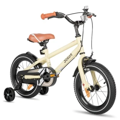 Abbildung von STITCH Kinderfahrrad für 3 5 Jahre Mädchen &amp; Jungen, 14 Zoll mit Stabilisatoren Handbremsen, 95% montiert, Beige