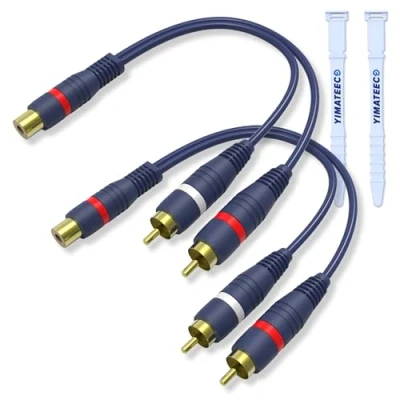 Abbildung von YIMATEECO Cinch Y Kabel Splitter RCA Adapter 15cm AV Audio Verteiler für Subwoofer, Lautsprecher Heimkino (15cm Cable, 1 Buchse zu 2 Stecker, 2Stü)