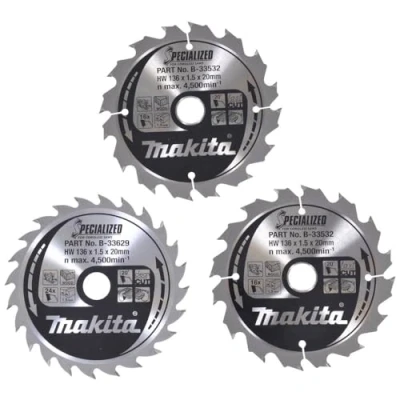Abbildung von Makita B 33897 Specialized für Akku Sägen Kreissägeblatt Set 3 teilig 136 x 20 mm, 2x 16 Zähne (Schnittbreite 1,5 mm), 1x 24 saubere Längs und Querschnitte