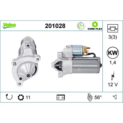 Abbildung von VALEO 201028 Anlasser 12 1,4 PEUGEOT: 206 Hatchback, 306 307 FIAT: Ducato II Van, Scudo I CITROËN: C5 Estate, Synergie