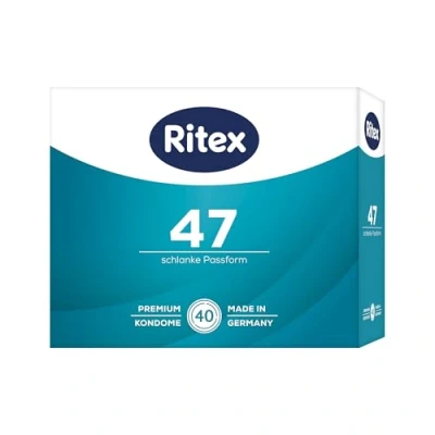 Abbildung von Ritex Kondome 47 schlanke Passform 40 Stück, schmale für angenehm festen Sitz &amp; ein intensives Gefühlserlebnis vegan, dermatologisch getestet, Made in Germany