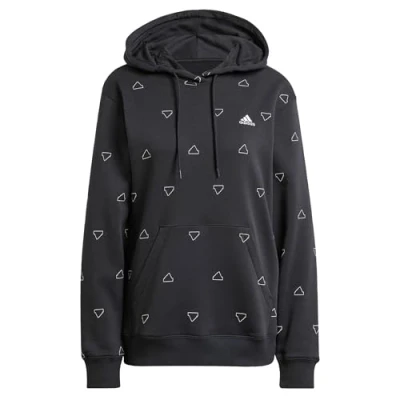 Abbildung von adidas Damen Essentials Monogram Regular Fleece Graphic Hoodie Sweatshirt, Black, XS