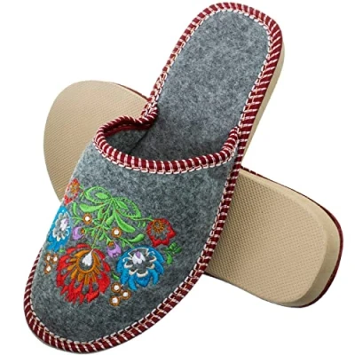 Abbildung von ESTRO Filzpantoffeln Damen Pantoffeln Hausschlappen Filzhausschuhe für mit Rutchfeste Sohle F03 (39, Blumen)