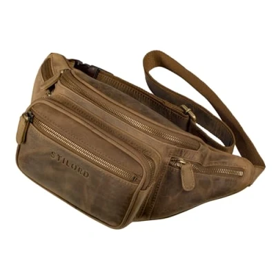 Abbildung von STILORD Caspar&#039; Vintage Bauchtasche aus Leder, Verstellbarer Gürtel, Bauchtasche, ideal für Sport, Reisen, Alltag, langlebig, mittelbraun, L