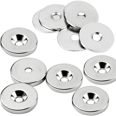 Abbildung von vasalat Magnet rund, Scheibenmagnet mit Metallscheibe Senkbohrung, Rundmagnet ø 23mm, Neodym vernickelt 12 teilig