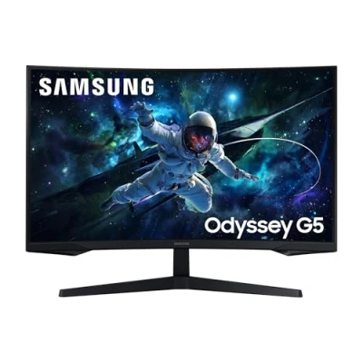 Abbildung von Samsung Odyssey G55C Curved Gaming Monitor, 32 Zoll, Bildschirm mit VA Panel, 2.560 x 1.440 Pixel, 1.000R Radius, HDR10, AMD FreeSync, Bildwiederholrate 165 Hz, Reaktionszeit 1 ms (MPRT)