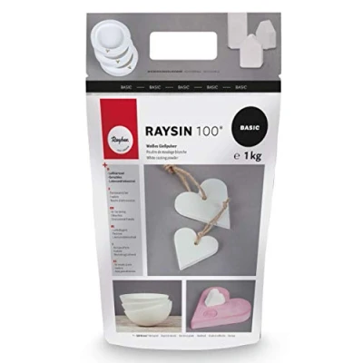 Abbildung von Rayher 3410302 Raysin 100 Gießpulver, Gießmasse weiß, Reliefgießpulver, lufthärtend und geruchslos,1kg