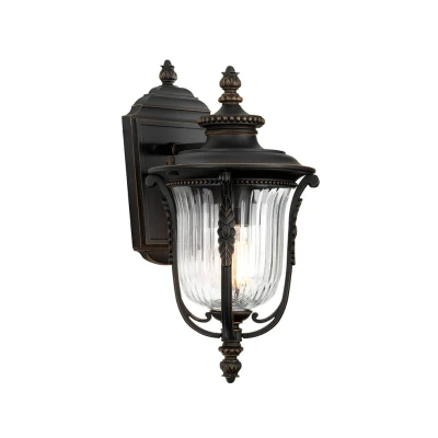 Abbildung von Kichler KL LUVERNE2 S Wandleuchte Luverne 1xE27 100W Stahl Bronze gerieben, gewelltes Glas H:33,7cm B:17,8cm IP44 dimmbar