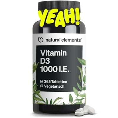 Abbildung von Vitamin D3 1000 I.E. 365 Tabletten im Jahresvorrat D für Knochen und Immunsystem hochdosiert, ohne unnötige Zusätze in Deutschland produziert &amp; laborgeprüft
