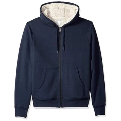 Abbildung von Amazon Essentials Damen Sherpa gefütterte Fleece Kapuzenjacke mit durchgehendem Reißverschluss (erhältlich in Übergröße), Marineblau Heidekraut, XXL