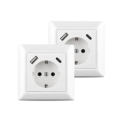 Abbildung von Kaifire USB Steckdose, Schutzkontakt Schuko Steckdose mit Anschluss und Typ C Port max.3.4A System 55 Rahmen Wandsteckdose Passent in Standard Unterputzdose Unterputz (2 Stück)