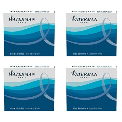 Abbildung von Waterman 4 Packungen mit 6 Patronen International, kurz, für Füllfederhalter, blaue Tinte (Florida Blue)