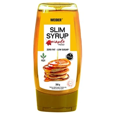 Abbildung von Weider Slim Syrup 350g Ahorngeschmack, 100% vegan, 0% Fett, kalorienarm, ohne Zuckerzusatz, für Pfannkuchen, Kochen und Backen