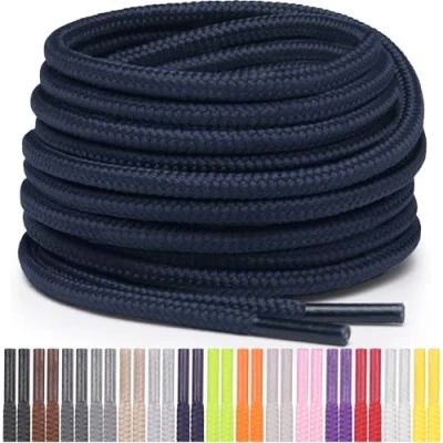 Abbildung von Miscly Schnürsenkel Rund Reißfest für Sportschuhe, Sneaker und Stiefel, Ø 4 mm (91 cm, Marineblau)