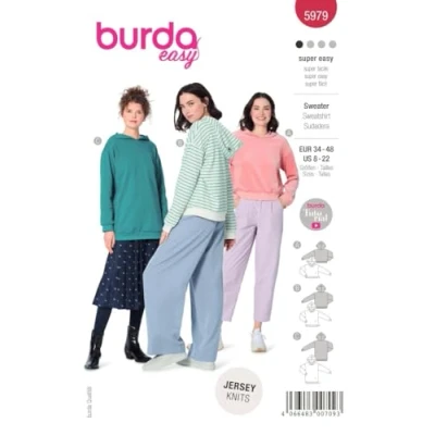 Abbildung von Burda Schnittmuster, 5979, Pullover selber nähen [Damen, Gr. 34 48] Level 1 für Anfänger