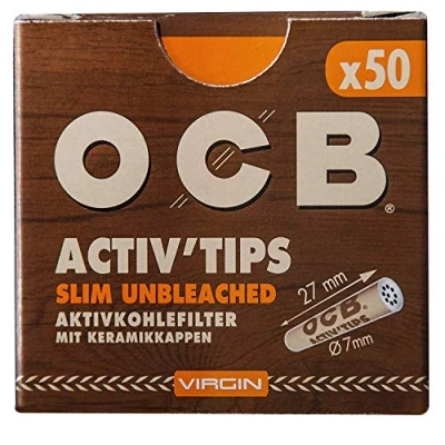 Abbildung von OCB 18666 ActivTips Slim Unbleached 7 mm Virgin Aktivkohlefilter mit Keramikkappen , Papier, (5 x 50 Stück) 250 Stück (1er Pack)