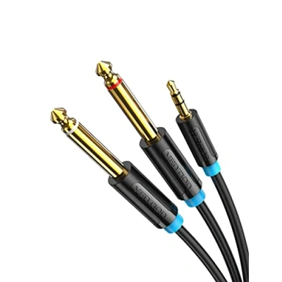 Abbildung von VENTION 3.5mm Klinke auf Dual 6.35mm Mono Y Splitter Audio Kabel 6.35 zu 3.5 mm Stecker Stereo für Mixer, Gitarre, Recorder, Verstärker, Laptop 1,5m