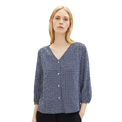 Abbildung von TOM Tailor Printed Vneck Blouse Bluse, Damen, Größe: 34, Navy