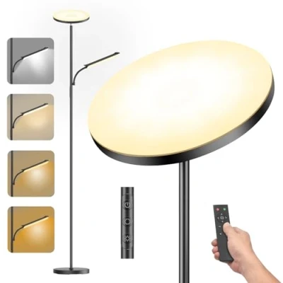 Abbildung von Stehlampe Wohnzimmer, 42W Deckenfluter mit Leselampe, 4200LM LED Dimmbar 2700K 6500K Farbtemperatu, Moderne Standleuchte Fernbedienung &amp; Touch Steuerung für Wohnzimmer Schlafzimmer