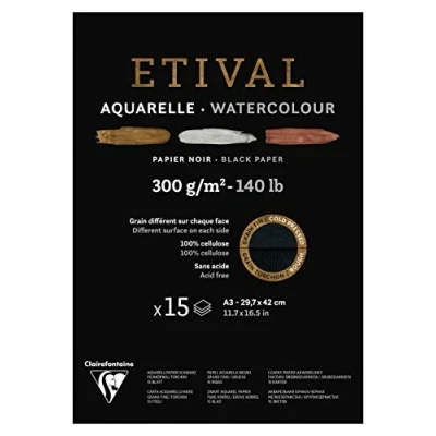 Abbildung von Clairefontaine 975319C Malblock verleimt 2 Körnungen, 1 Seite Etival Papier, 15 Blatt 29,7x42 cm 300g , Schwarz