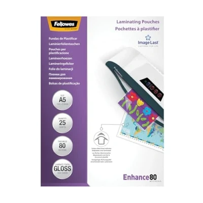 Abbildung von Fellowes Laminierfolien A5 ImageLast, 80 Mikron (2 x Mikron), 25 Stück, transparent mit Ausrichtungshilfe. Ideal für Fotos und Informationshinweise optimalem Kontrast