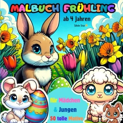 Abbildung von Frühling Malbuch: Ostern Malbuch Frühling: für Mädchen und Jungen von 4 bis 12 Jahren mit 50 tollen Motiven zum ausmalen (Hasen, Küken, bunte Eier, Blumen) entdecken, entspannen verschenken