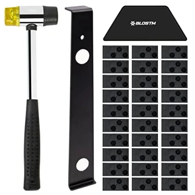 Abbildung von BLOSTM Laminatboden Set 30 Abstandshalter, doppelseitiger Gummihammer, robuster Gewindeblock &amp; robuste Stahlzugstange für Laminatböden All in One Holz Laminat Bodenbelag Werkzeug