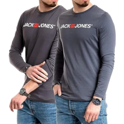Abbildung von JACK &amp; JONES Herren Langarmshirt aus Baumwolle Longsleeve Männer T Shirt mit Langen Ärmeln (Ls Doppelmix 1 L)(Doppelmix Corp L/S Asphalt/Corp Slate L)