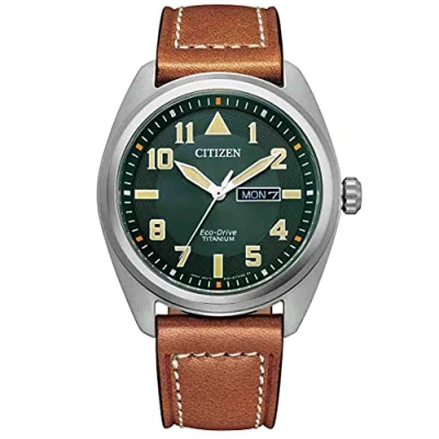 Abbildung von CITIZEN Herren Analog Quarz Uhr mit Leder Armband BM8560 11XE, Grün