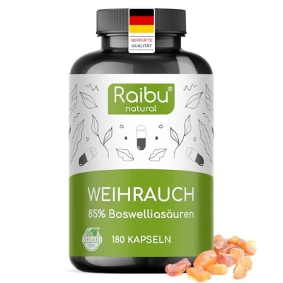 Abbildung von Weihrauch Kapseln Hochdosiert 2200 mg Extrakt pro Tagesdosis 85% Boswelliasäuren Indischer Boswellia Serrata Deutschen Qualitätsstandards 180 Vegane