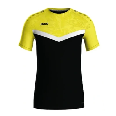 Abbildung von JAKO Iconic T Shirt Schwarz, Soft Yellow, Gr.M Funktionsshirt Herren Kurzarm, Nachhaltiges Sport aus 100% recyceltem Polyester, Feuchtigkeitstransportierend und atmungsaktiv