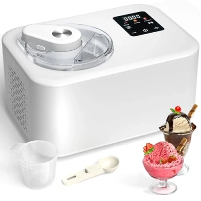 Abbildung von Acmeenjoy Eismaschine mit Kompressor 1,2L, Selbstkühlend 110W, Entnehmbarem Eisbehälter, inkl. Rezeptheft/Eisportionierer/Messzylinder Skala