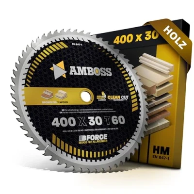 Abbildung von HM Kreissägeblatt 400x30 Z60 Wechselzahn für Holz Allround. AMBOSS WERKZEUGE® Sägeblatt 400mm komp. zu Mafell AZB. BK3. BSK 4. FKB 150. FS 130. TD. TDH. VKS. TK150 DeWalt 1634 1635. 2155. 6L uvm.