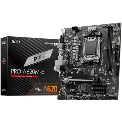 Abbildung von MSI PRO A620M E Mainboard Micro ATX Unterstützt AMD Ryzen 7000 Series Prozessoren, AM5 DDR5 Memory Boost 6400+MHz/OC, 1 x PCIe 4.0 x16, M.2 Gen4