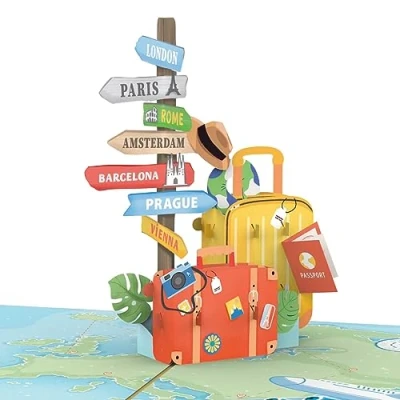 Abbildung von papercrush® Pop Up Karte „Gute Reise“ (Europa Edition) 3D Gutscheinkarte oder Geldgeschenk für Städtereise nach London, Paris &amp; Rom Reisegutschein Amsterdam, Barcelona, Prag Wien