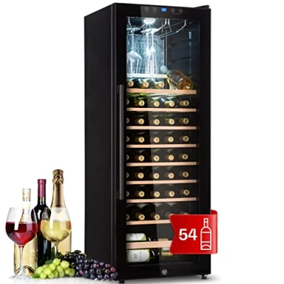 Abbildung von Klarstein Weinkühlschrank, Getränkekühlschrank Schmal, 1 Zone Kühlschrank mit Glastür, Getränkekühlschränke Freistehend, Weinkühlschrank Klein, Weinkühlschränke UV Schutz, 4 18C, 54 Flaschen